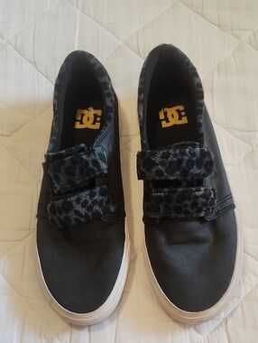 DC Black Low-Top Sneakers with Grey Leopard Trim